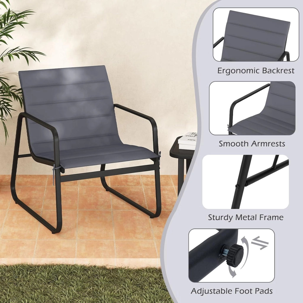 Set Bistrot 3 Pezzi, Tavolino da Esterno & 2 Sedie in Tessuto, Cuscini Staccabili, Gambe in Metallo Robusto, Piano Tavolo in Vetro Temperato, Set da Conversazione per Patio