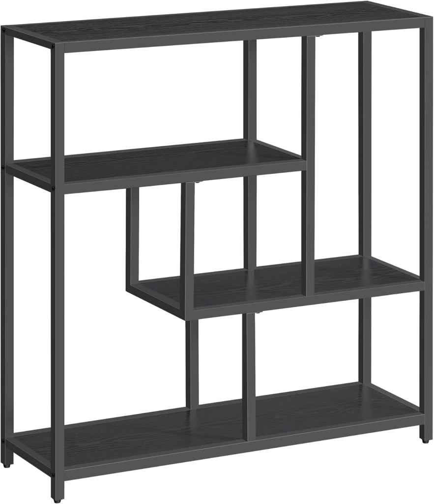 VASAGLE Libreria, Scaffale a 4 Ripiani, 30 x 100 x 103 cm, Scaffale Autoportante, per Soggiorno, Ufficio, Camera da Letto, Cucina, Marrone Vintage e Nero Inchiostro LLS134B01V1