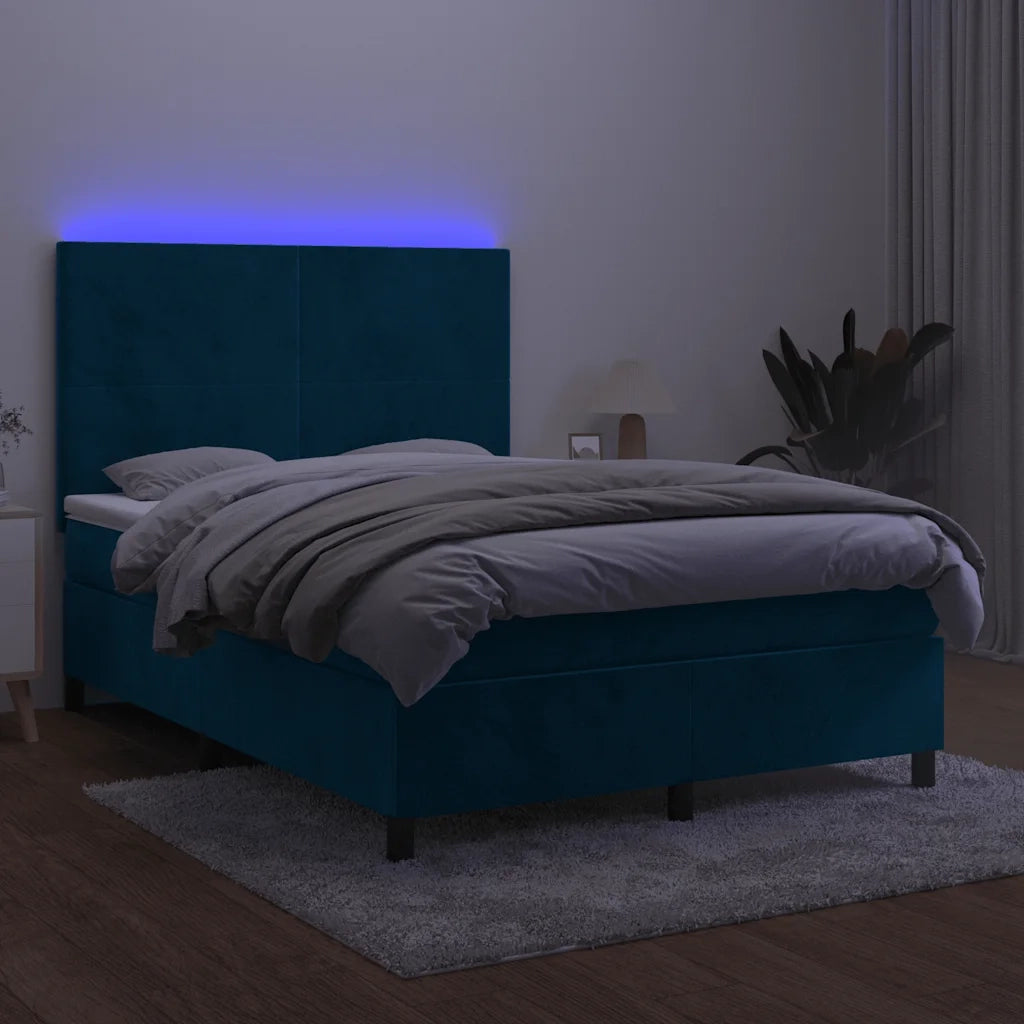 Letto a Molle con Materasso e LED Blu Scuro 140x190 cm