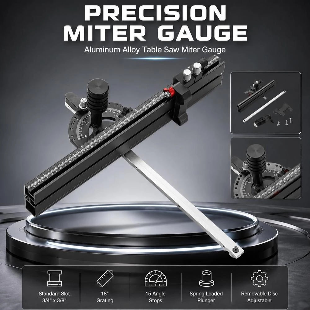 Precision Miter Gauge For Table Saws, Standard Slot, 3/4 X 3/8 Inch, 45.7 Cm Grid