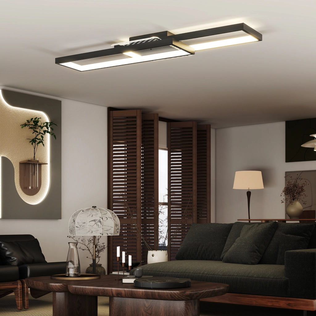 Lampada LED a Soffitto 70x30 cm Dimmerabile 3000-6000K con Telecomando e Interruttore Nero