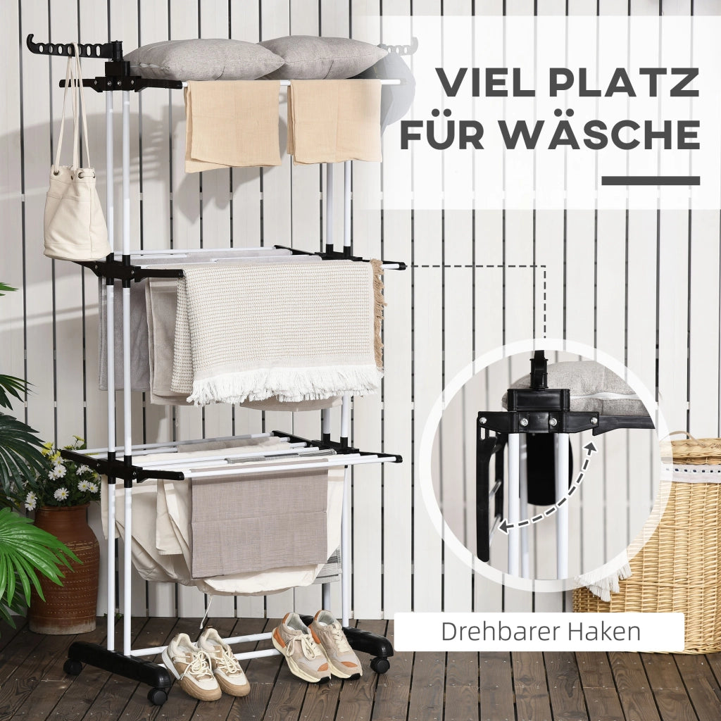 Stendibiancheria 4 Livelli Pieghevole con Rotelle ¨C Zephmum ¨C Nero Metallo 73x64x177 cm