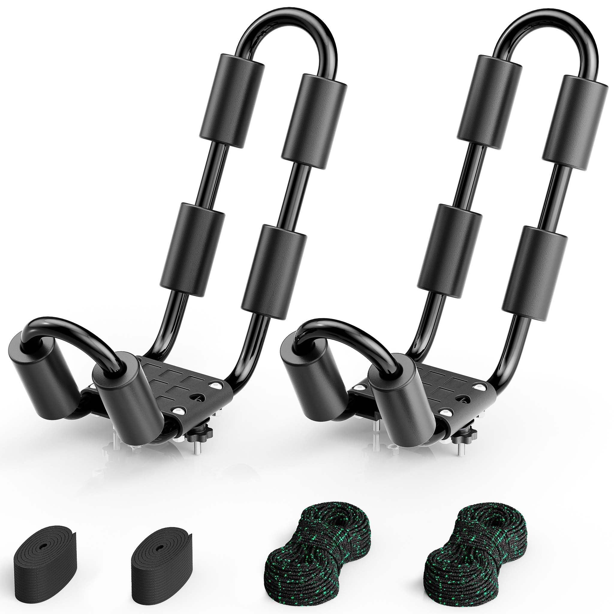 2x Staffe porta kayak canoa per portapacchi tetto auto, a forma di a J, in alluminio con 2 cinghie