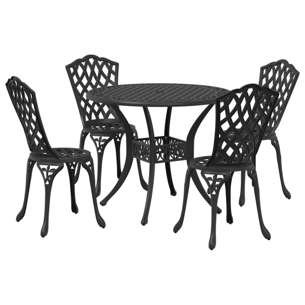 Set da pranzo da giardino in 5 pezzi in alluminio pressofuso nero