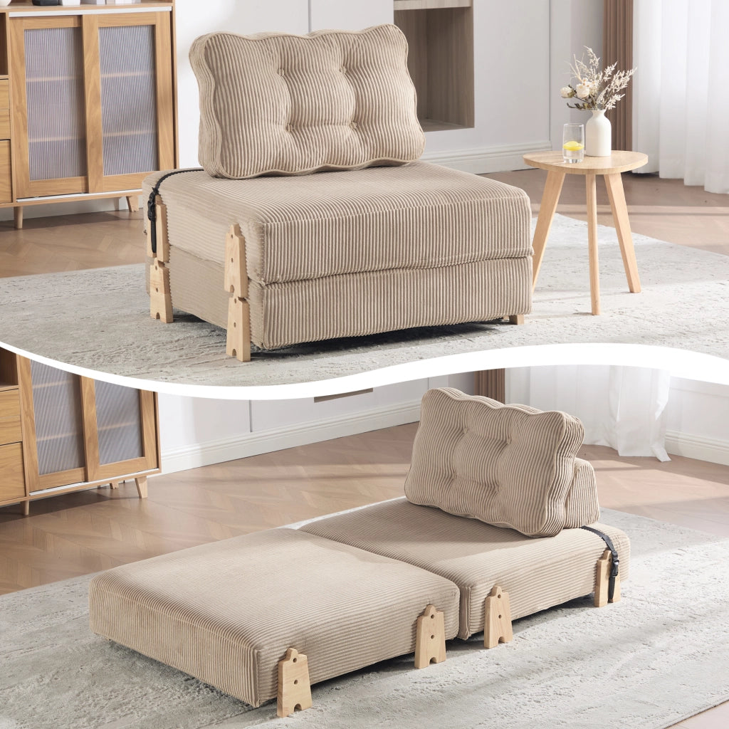 Poltrona letto singola in velluto a coste cachi; 90x86x84 cm