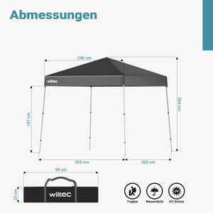 Gazebo pieghevole grigio, 2,5 x 2,5 x 2,7 m con chiusura centrale, Tenda per fiere eventi mercati
