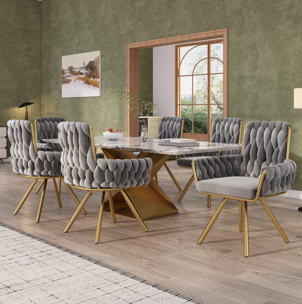 Set di 2 sedie da pranzo girevoli 360° con braccioli; in velluto grigio