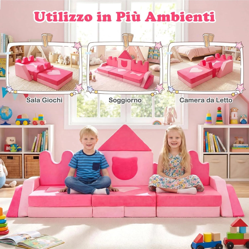 Divano da Gioco per Bambini 14 Pezzi, Divanetto Morbido con Coperture Rimovibili, Blocchi Modulari in Schiuma per Arrampicata, Poltrona per Camera da Letto e Stanza Giochi per Bambini 3+ Anni