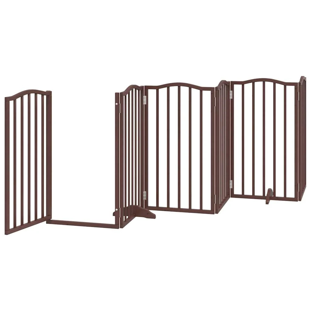 Cancelletto di sicurezza per animali domestici porta pieghevole 9 pannelli legno di pioppo marrone 02_0023276
