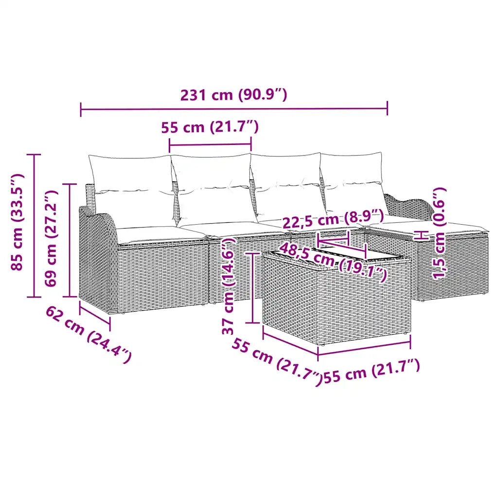 Set Divano da Giardino 6 pcs Nero polyrattan 3345673