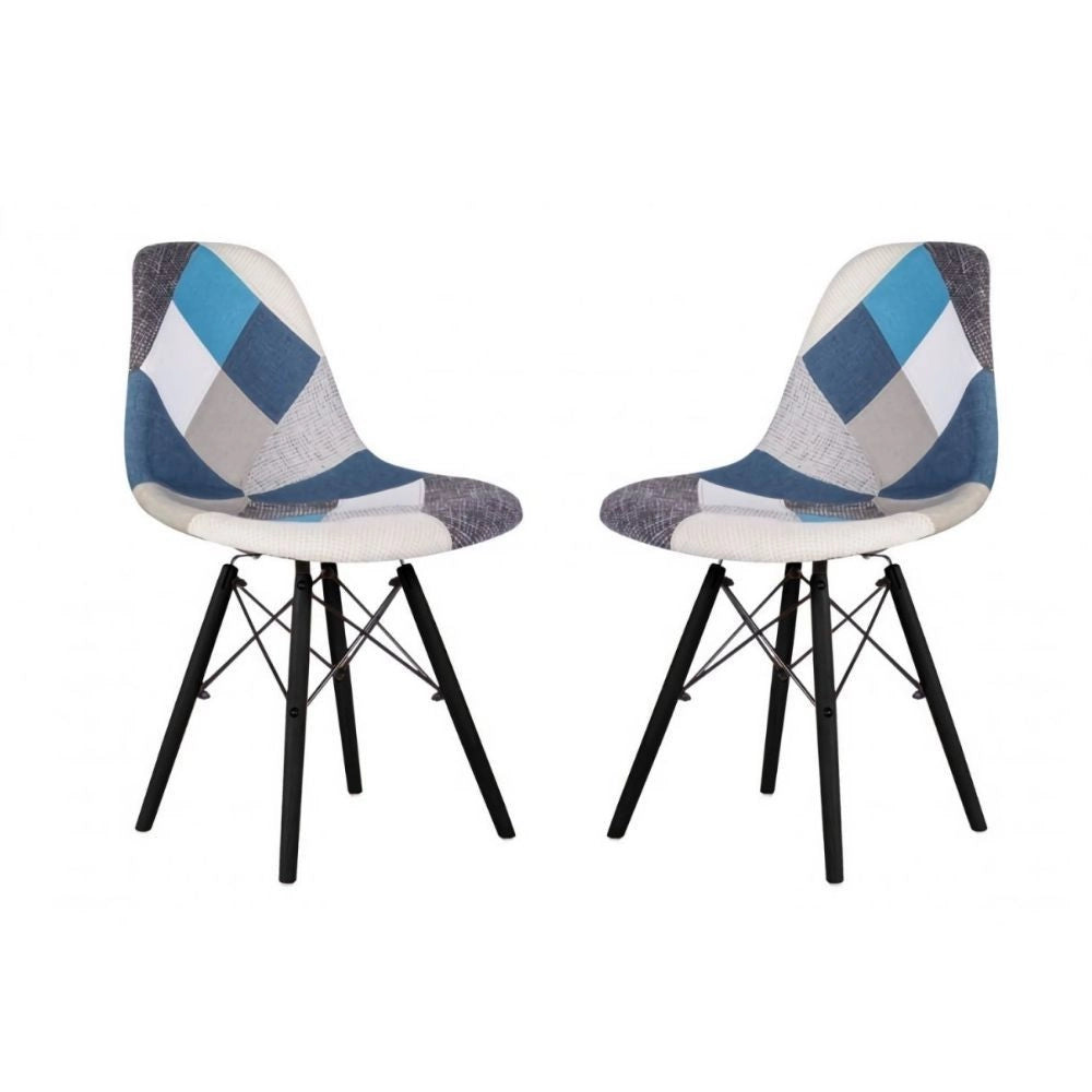 Set 4 sedie tessuto patchwork e gambe legno nero Perdita