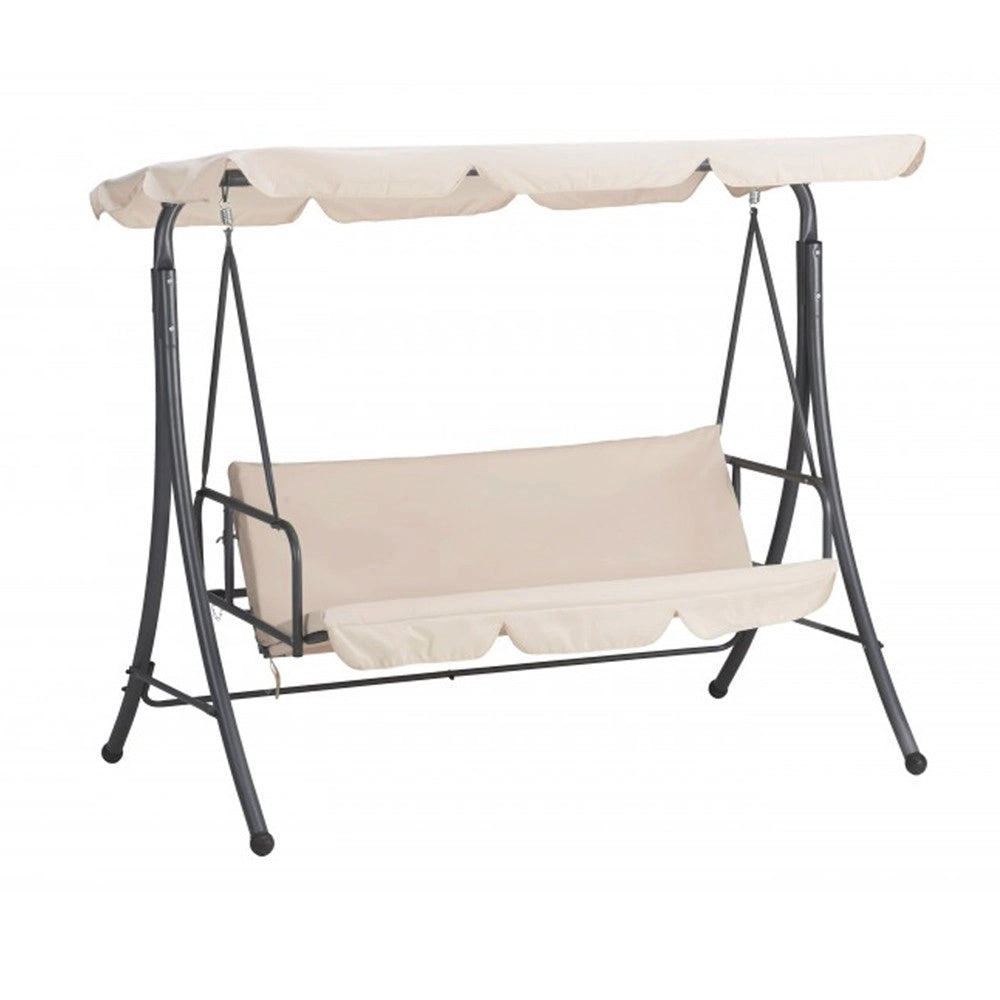 Trade Shop - Dondolo Letto Da Giardino 3 Posti Con Tettuccio Parasole Orientabile Struttura In Acciaio -