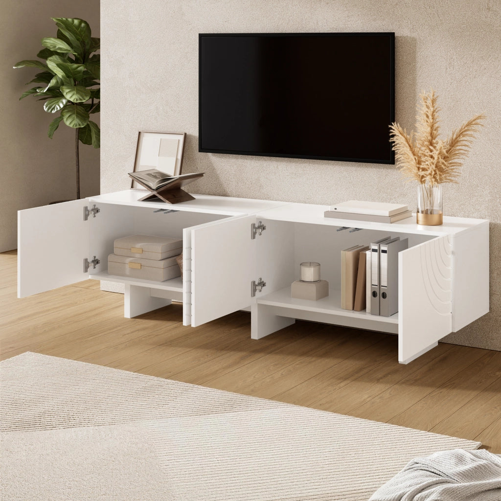 Mobile porta TV con 4 ante e motivi ad arco, vani contenitore, in MDF e truciolare, bianco, 170 × 35 × 50 cm