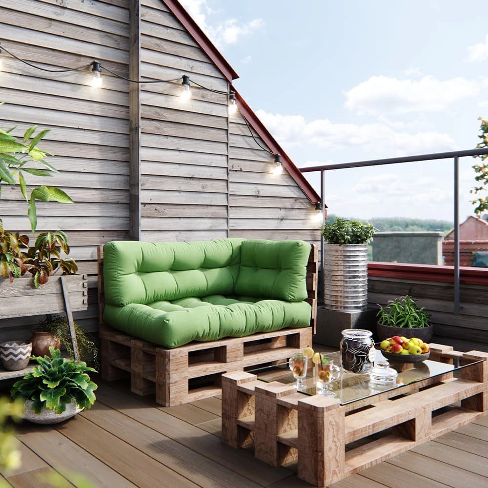 Set di cuscini per pallet "Flocken", Verde, 120 x 80 cm 3 parti, per l’imbottitura di sedute e schienali su pallet europallet