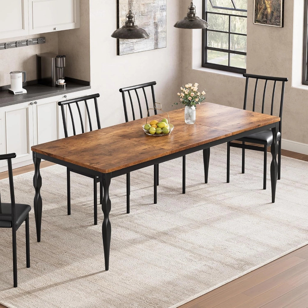 Tavolo da Pranzo Rettangolare 180 cm per 6-8 Persone in Legno e Metallo - Nero