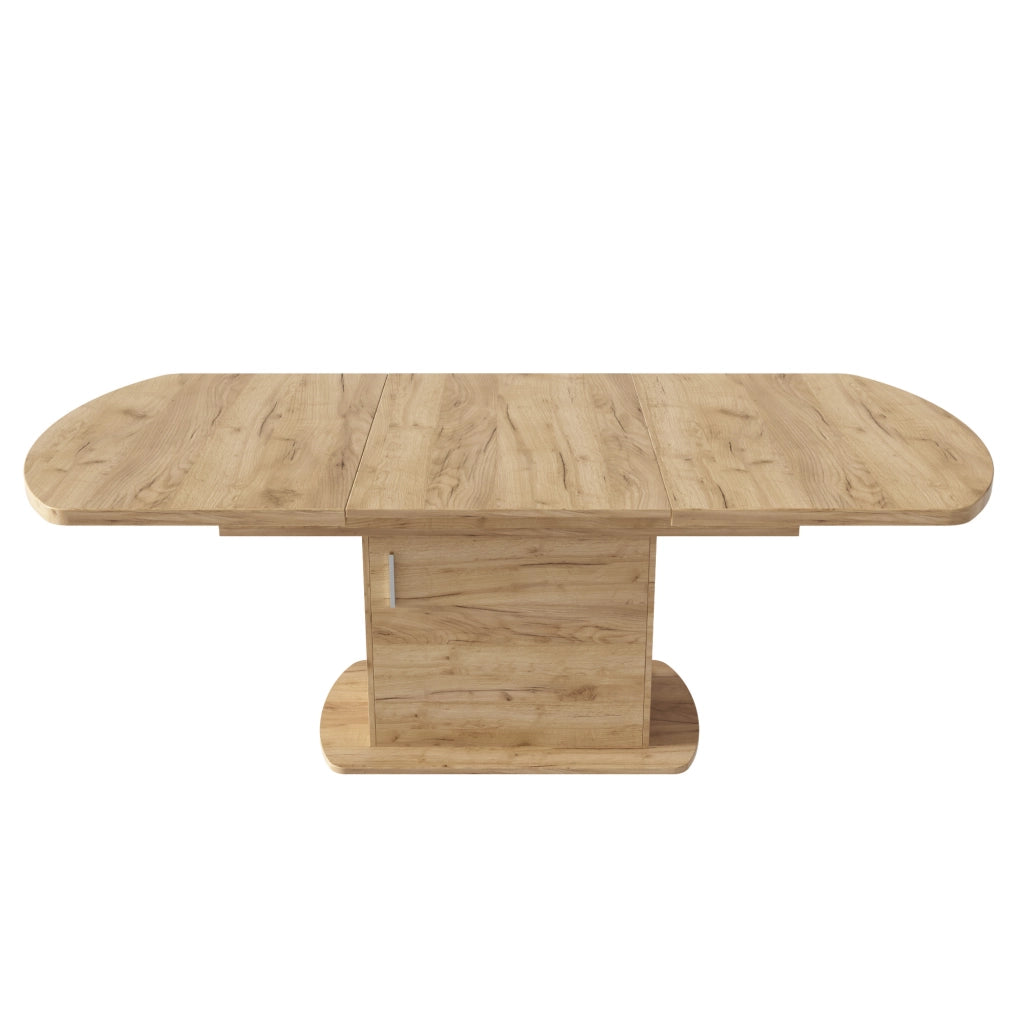 Tavolo da pranzo ovale allungabile con contenitore, 140/200 x 80 x 75 cm, colore rovere