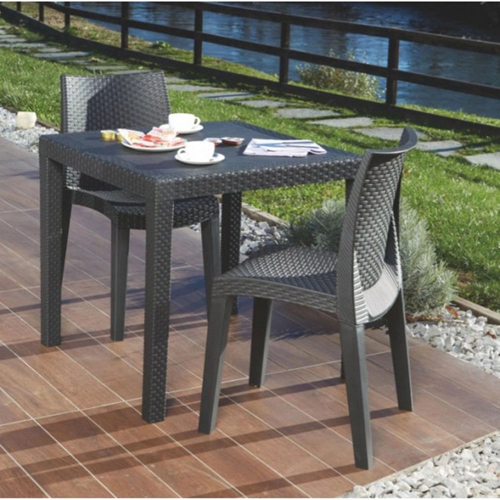 Trade Shop - Tavolo Tavolino Quadrato Effetto Finto Rattan Vimini Antracite 79x79x72cm Bar Casa 052024 -