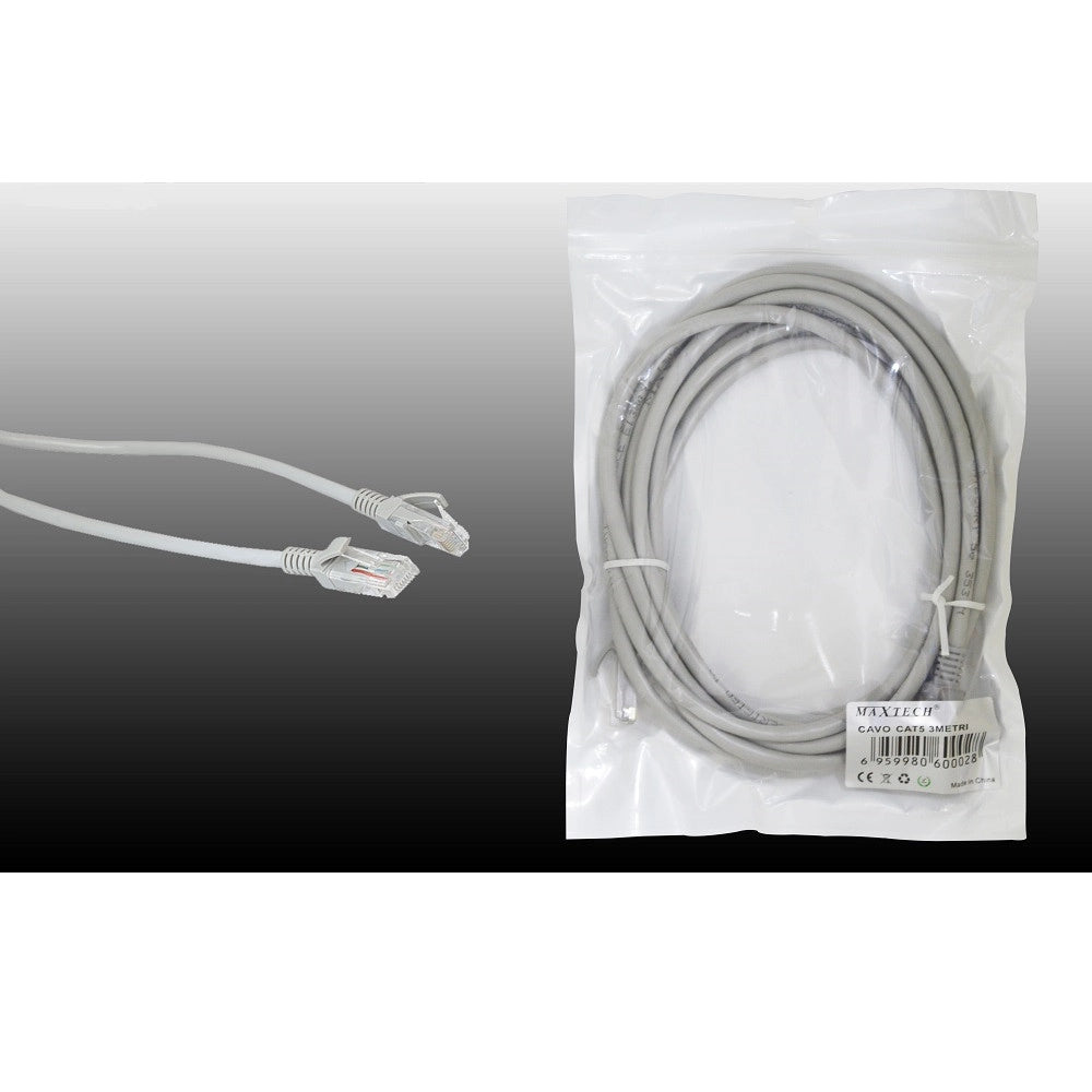 Trade Shop - Cavo Ethernet Di Rete Lan Per Internet Rj45 Cat5 3 Metri Maxtech Cat5-3m -