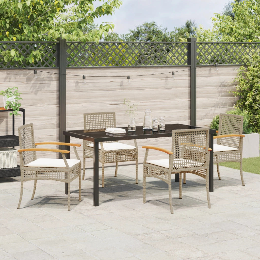 Set da Pranzo da Giardino 5 Pezzi con Cuscini Beige Rattan Polietilene