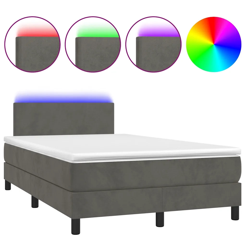 Letto a Molle Materasso e LED Grigio Scuro 120x190cm in Vellutocod mxl 91402