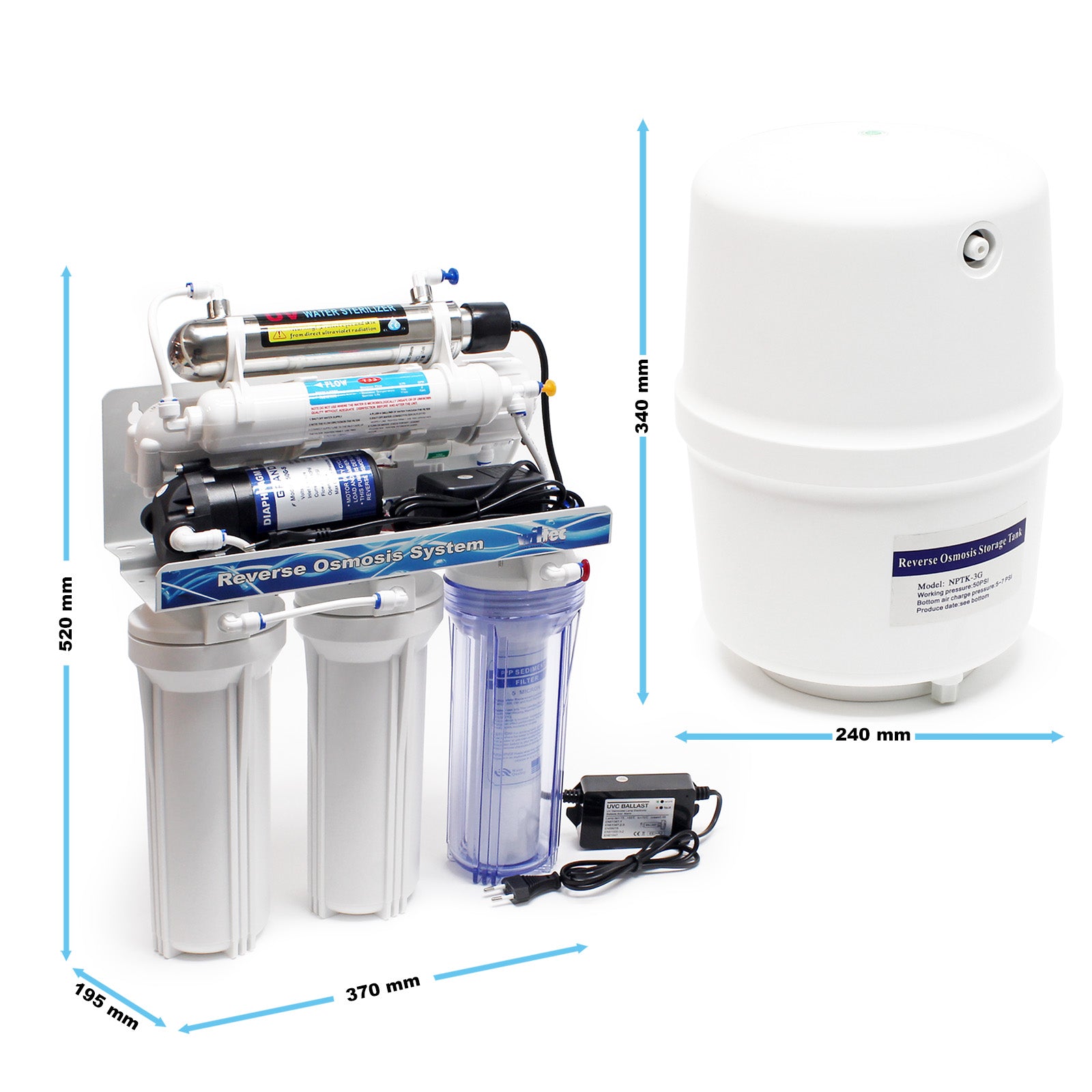 Naturewater Impianto osmosi inversa a 6 stadi 180 l/giorno con chiarificatore UV e pompa di spinta