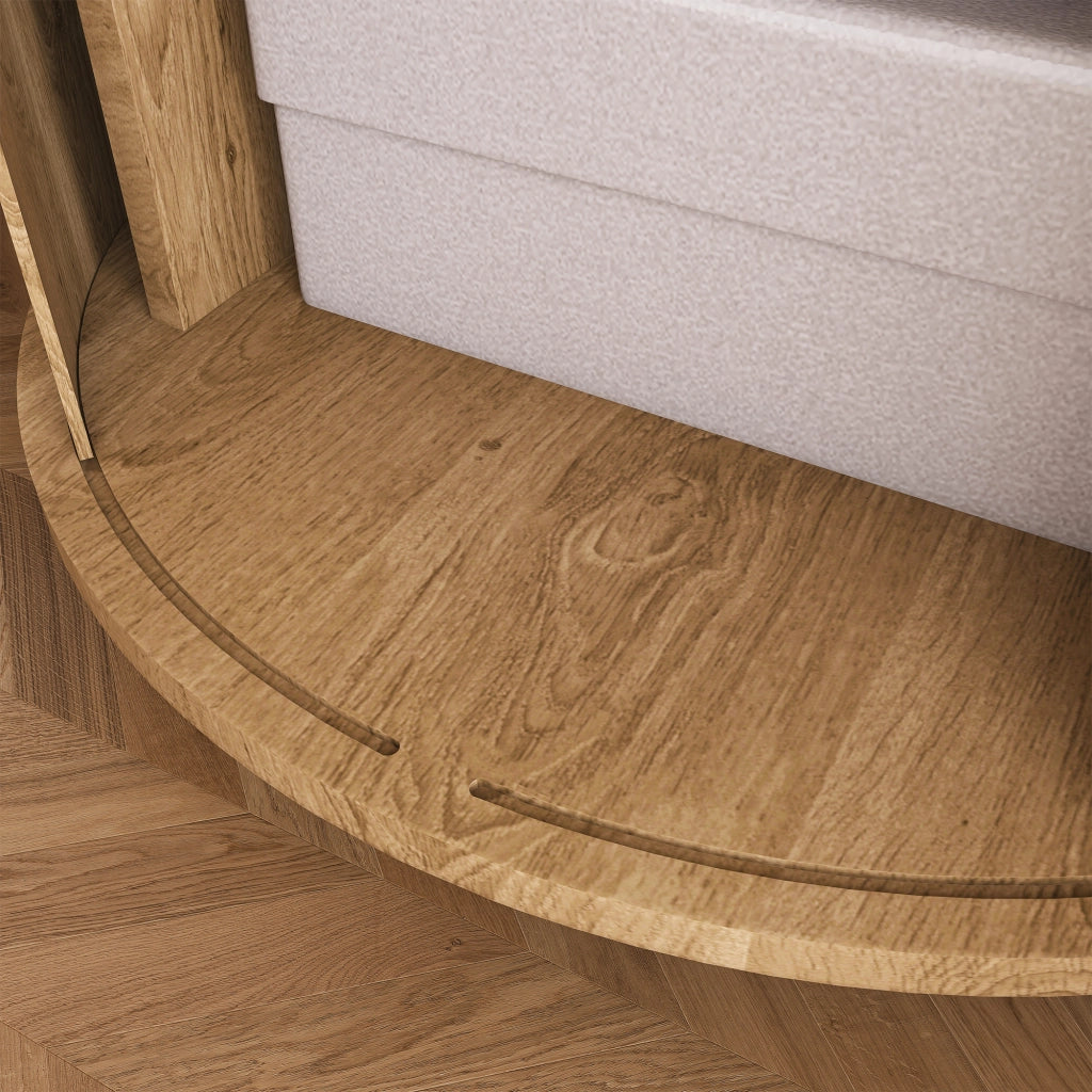 Comodino cilindrico con porta scorrevole; presa e 2 porte USB; per camera da letto; in MDF; rovere; 60×60×60 cm