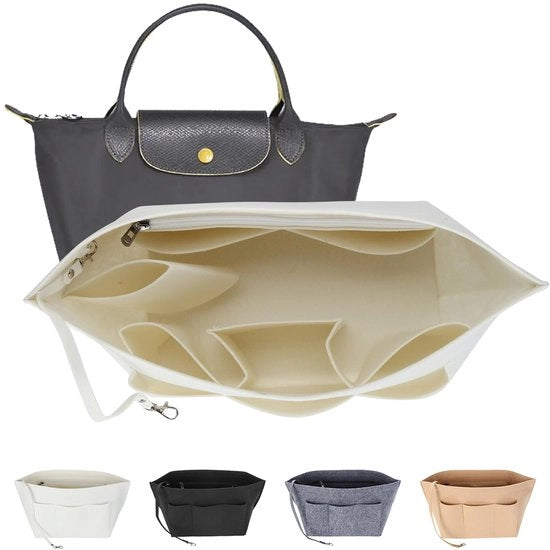 Organizzatore per borse a mano, organizzatore di tasche con più compartimenti, organizzatore di tasche con hanger per chiavi per borse a mano femminili, bianco