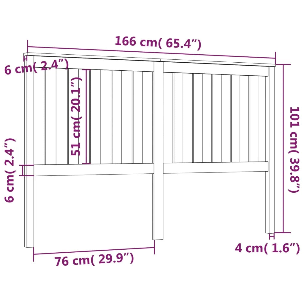 Testiera per Letto Nera 166x6x101 cm in Legno Massello di Pino