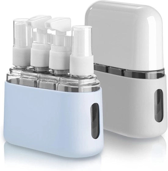 Set di toilette da viaggio 50 ML Contenitore di aria trasparente Fles da 4 pezzi | Contenitori liquidi | Conservazione | Etichette contenitori da viaggio 100ml