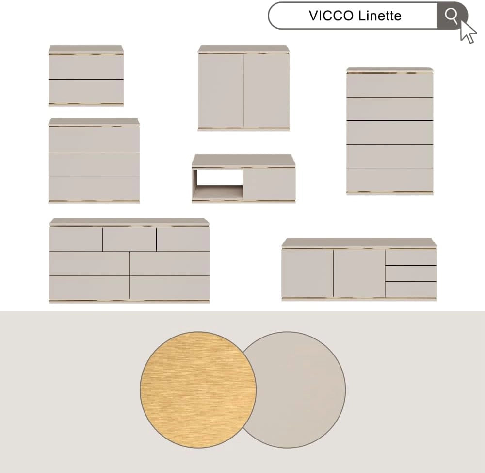 Cassettiera per camera da letto Linette, Oro, 80 x 70 cm con 3 cassetti