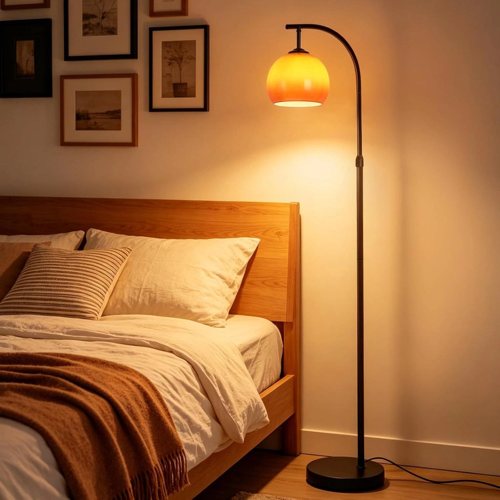 ZMH Lampada da Terra ad Arco Ferro Vetro Interruttore a Pedale E27 per Soggiorno Studio Camera Senza Lampadina