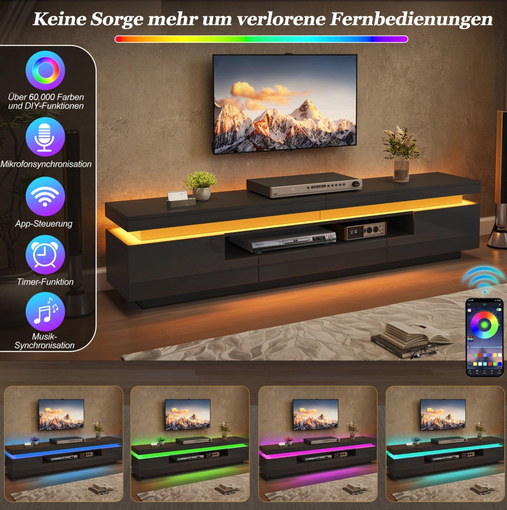 Mobile per televisore con LED, 2 vani laterali e 1 cassetto