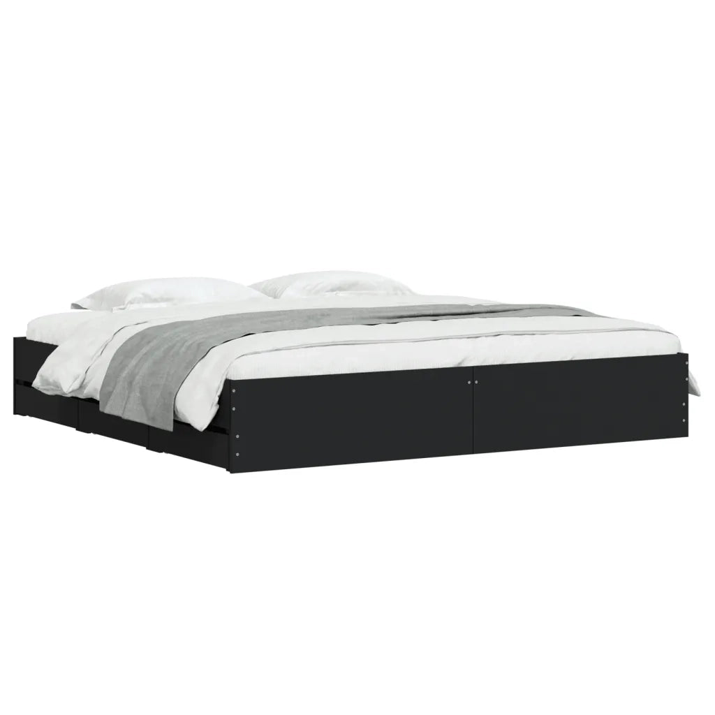 Letto matrimoniale | Letto per adulti | Giroletto con Cassetti Nero 180x200 cm in Legno Multistrato