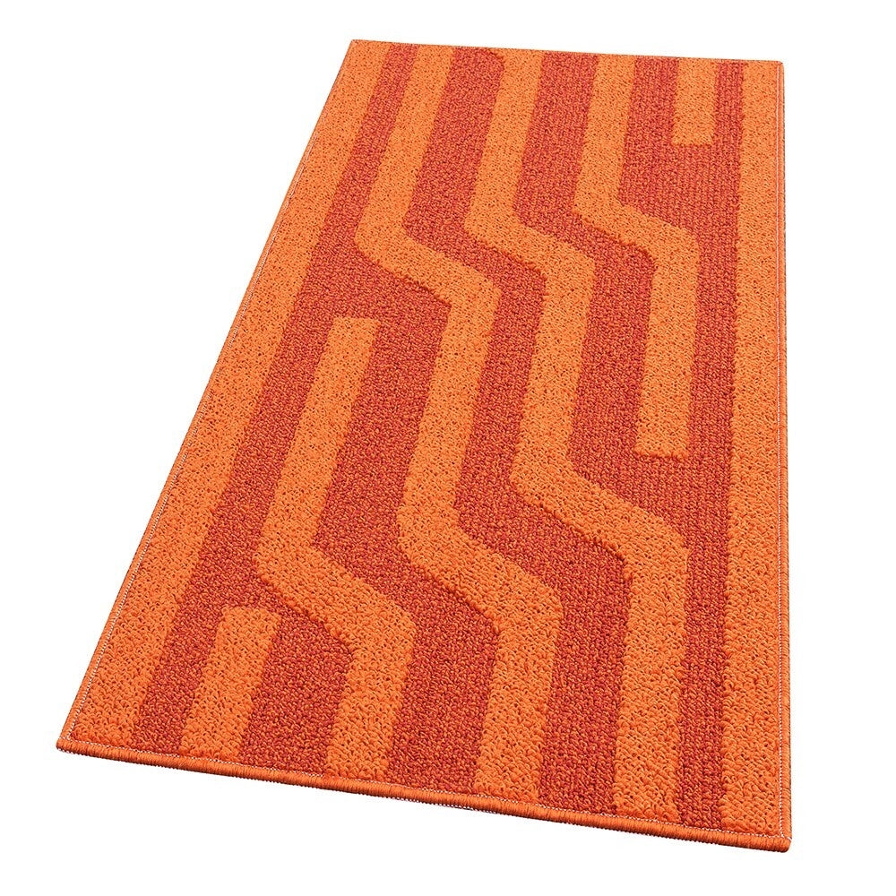 Tappeto Cucina A Righe 57x145 Cm 3D Morbido Bordato Passatoia Ingresso Assorbente Antiscivolo Arancione