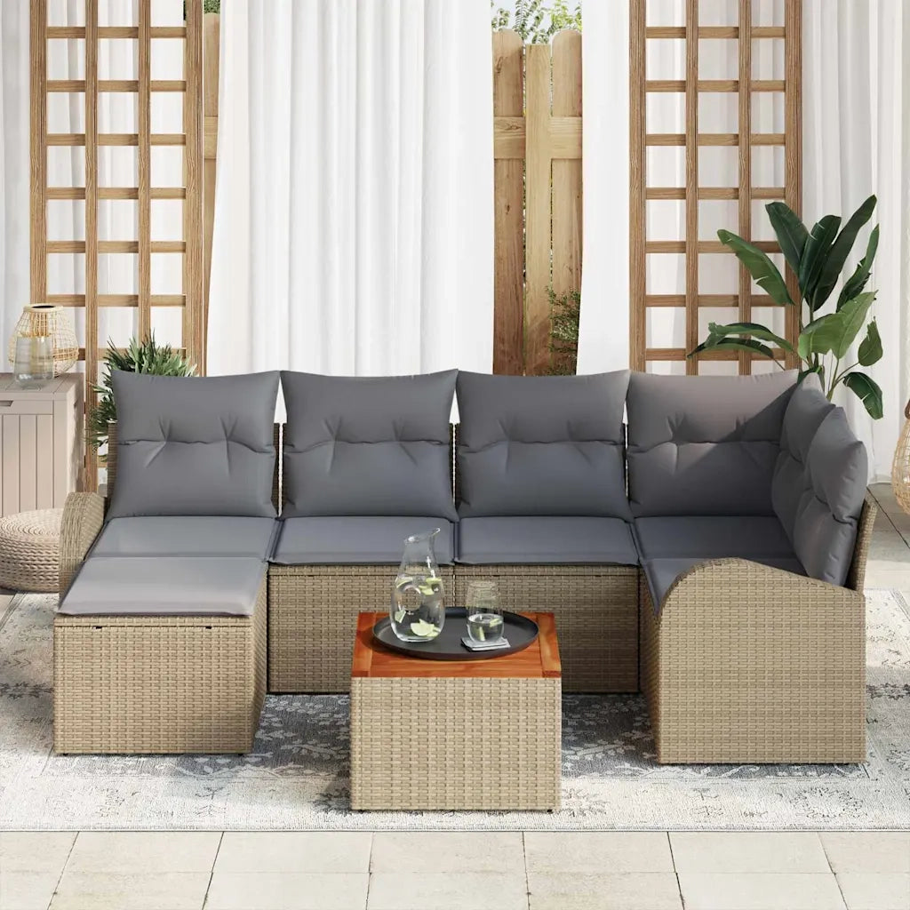 Set Divano da Giardino con cuscino 7 pcs Beige polyrattan