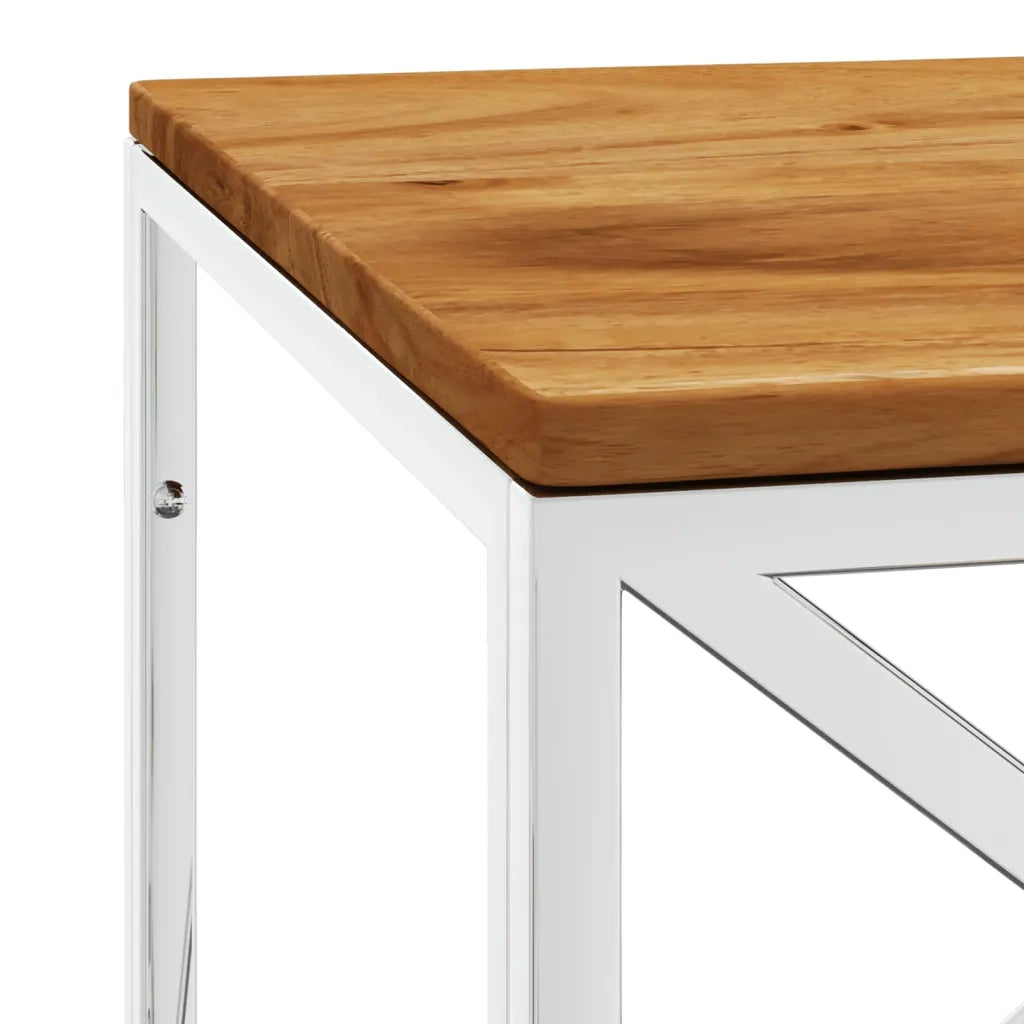 Tavolino da Salotto in Acciaio Inox e Legno Massello di Acacia 349967
