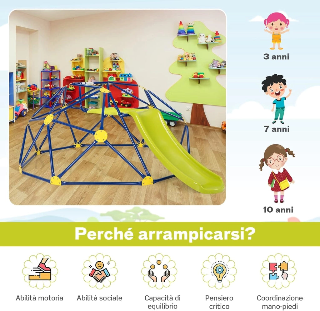 Cupola di Arrampicata, Struttura per Arrampicata con Scivolo, Capacità di Carico di 180 KG, per Bambini da 3 a 10 Anni, Ideale per Palestra, Cortile e Giardino (Stile 2 Verde)
