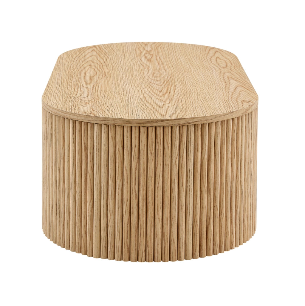 Tavolino da caffè 118x65x17 cm con cassetto e finitura scanalata in MDF naturale