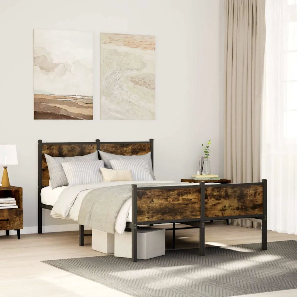 Letto matrimoniale | Letto per adulti | Giroletto senza Materaso in Metallo Rovere Fumo 120x200 cm