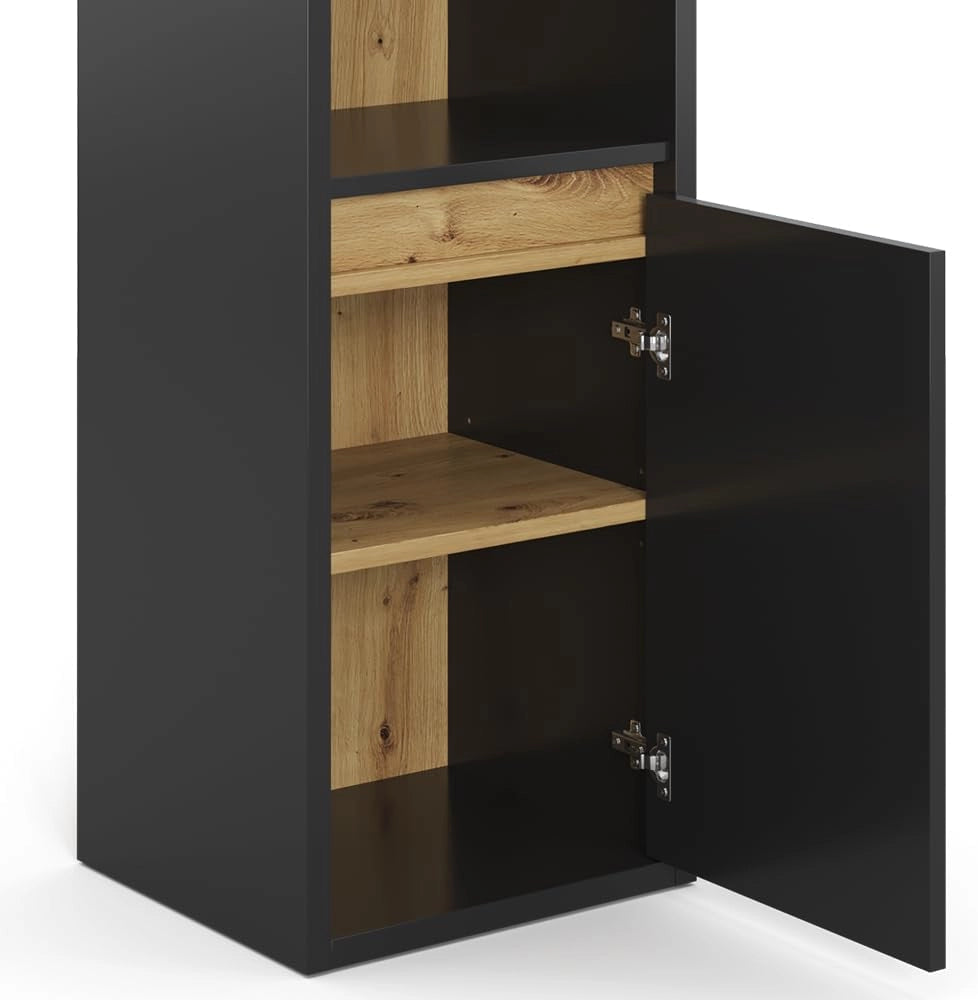Mobiletto bagno Viola, Antracite, 33 x 80 cm, per montaggio a parete con vani a giorno e vani chiusi