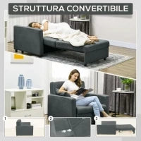 Poltrona Letto in Tessuto Effetto Velluto Grigio con 2 Cuscini e Spazio Contenitore, 100x98x88 cm