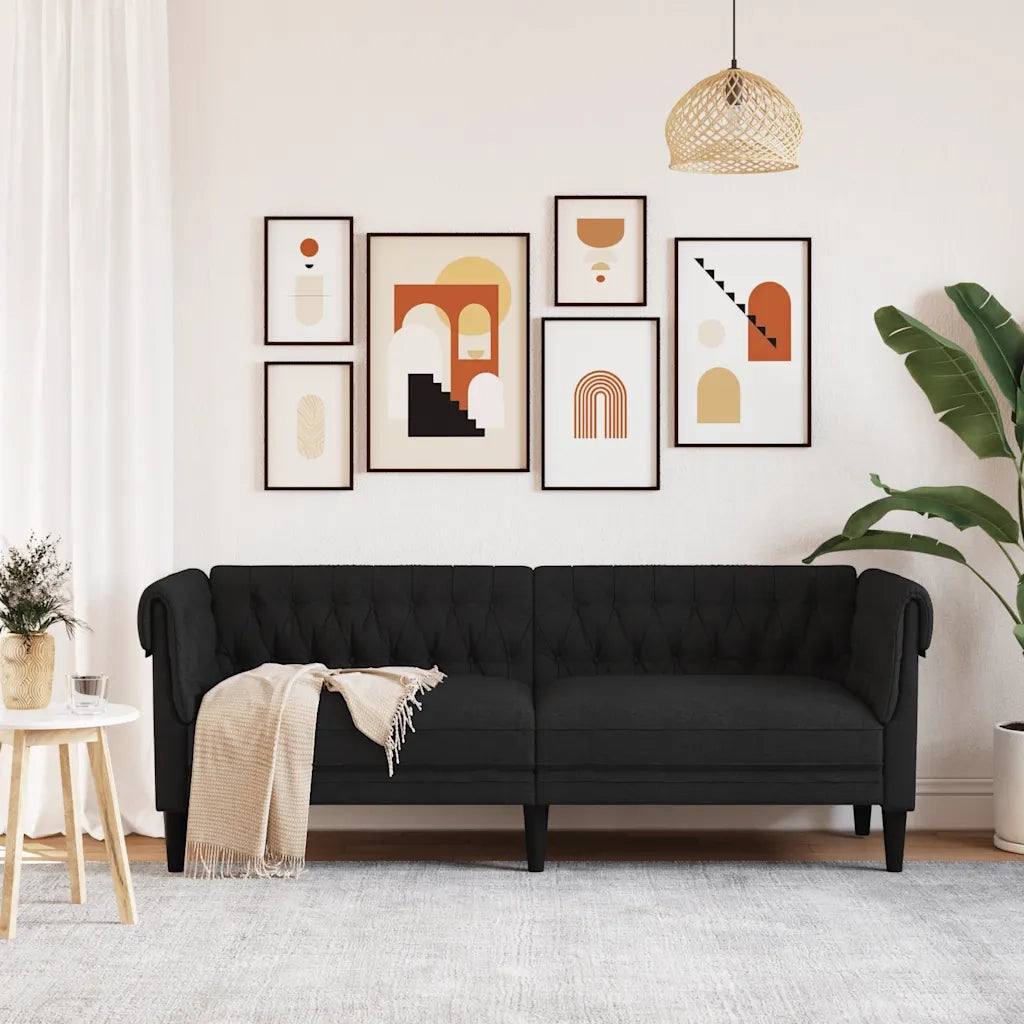 Divano | Divano da soggiorno | Sofa Chesterfield a 3 Posti Nero in Tessuto