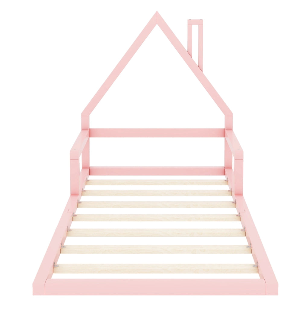 Letto per bambini a forma di casa 90x200 cm in legno di pino e MDF; rosa