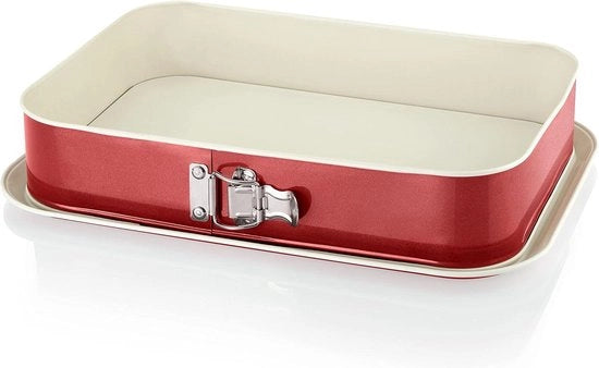 Forma quadrata per dolci 35x24 cm rosso-crema con protezione contro le fughe e rivestimento antiaderente Forma per dolci con anello di sostegno