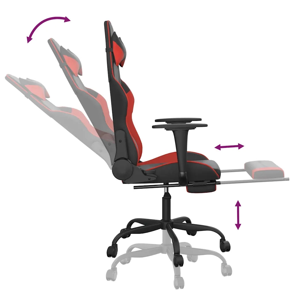 Sedia da Gaming | Sedia da e-sports Massaggio Poggiapiedi Nero e Rosso Similpelle