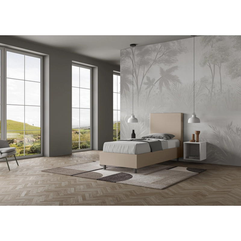 Letto imbottito Singolo 80x210 cm Focus - Similpelle,Tortora,Con rete
