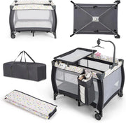 3 In 1 Lettino da Campeggio per Bambini, Lettino con Materasso Portatile per Neonati, Culla Pieghevole per Neonati con Fasciatoio, Carillon e Ruote con Freno, per Bambini 0-36 Mesi (Colorato)
