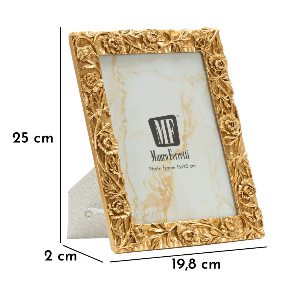 Cornice portafoto Poppy oro con decoro a papaveri 15x20 cm