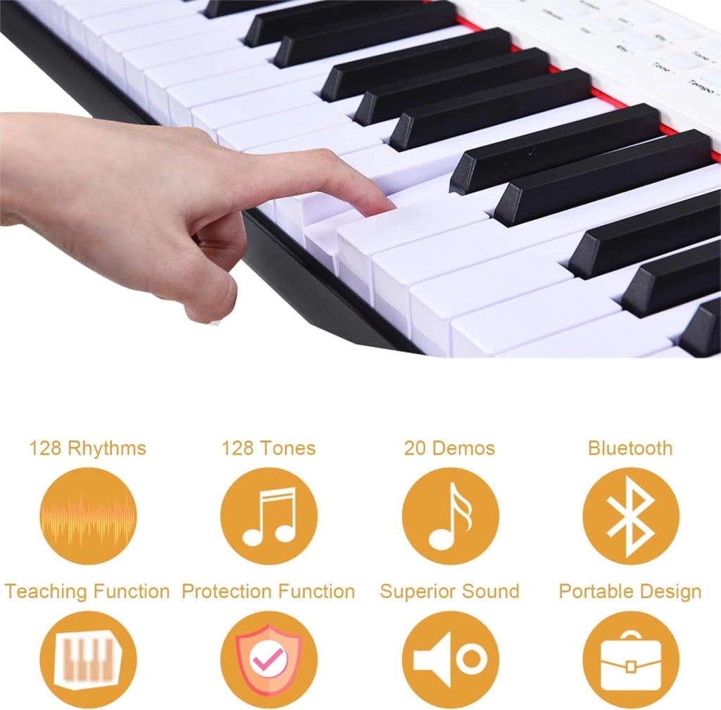 Pianoforte Digitale 88 Tasti Multifunzionale, Tastiera Elettronica con Funzione Bluetooth, Pianola Semi-Pesato per Principianti con Pedale di Sustain, 127 x 21,5 x 6,5 cm (Bianco)