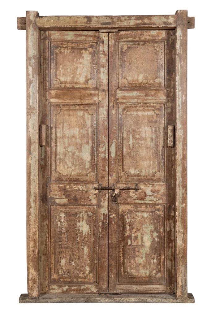 Biscottini Porta portone in legno massello e ferro da interno o da esterno vecchia e antica medievale con telaio
